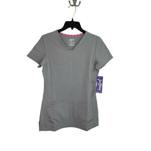 HeartSoul Pitter Patter‎ Scrub Top XXS Gray NWT Break On Through Stretch Pockets